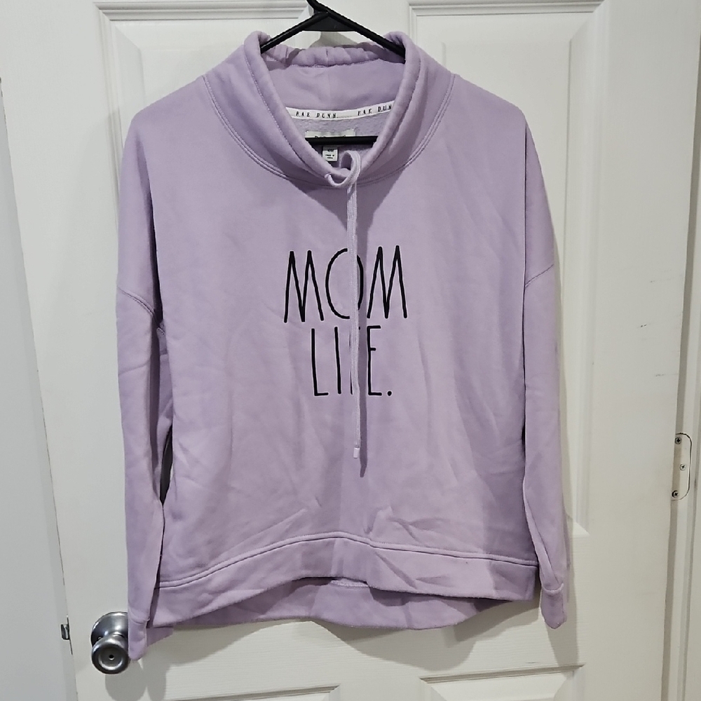 Rae‎ Dunn Lilac 'Mom Life' Women's Cowl Neck Sweatshirt Size Medium